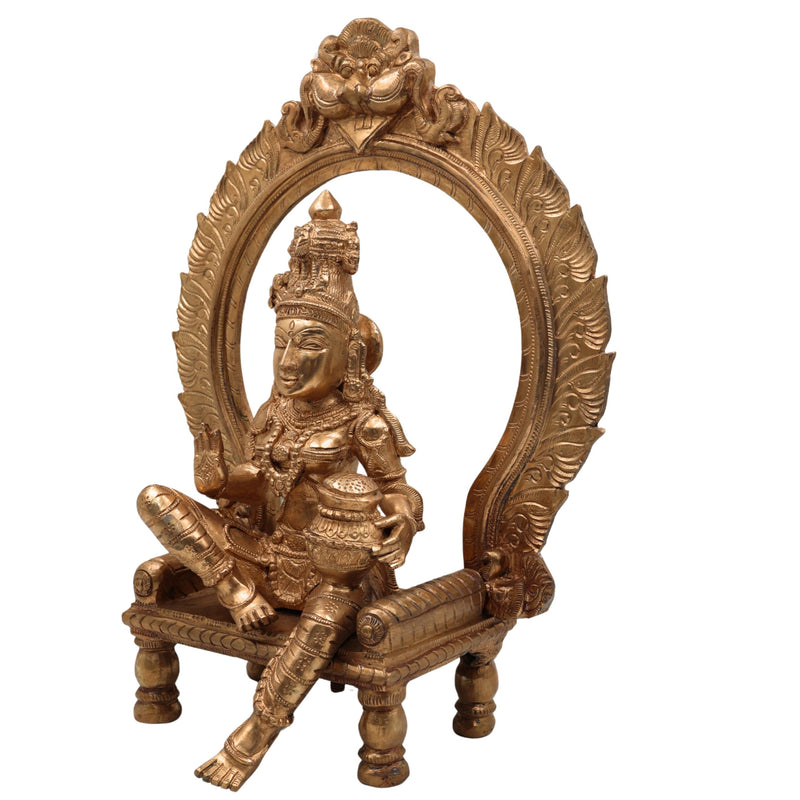 Panchaloha Handcrafted Annapurna Devi Sitting Idol – Bronze Goddess Annapoorna Murti for Home Temple & Decor, Brown, 15 Inch, 1 Piece