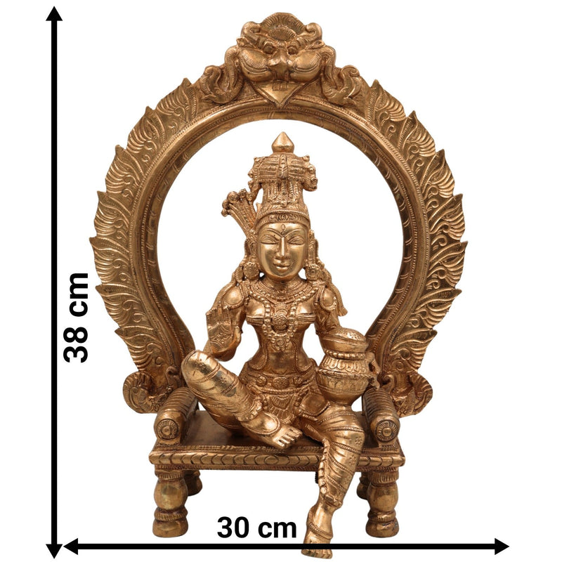 Panchaloha Handcrafted Annapurna Devi Sitting Idol – Bronze Goddess Annapoorna Murti for Home Temple & Decor, Brown, 15 Inch, 1 Piece