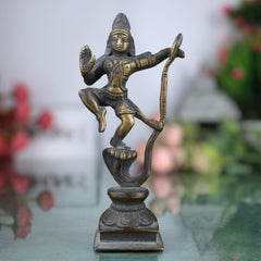 Lord Krishna Kaliya Mardan Idol, Brass Krishna Murti, Gopal Vigraha, Balakrishna Statue, Radha Krishna Pooja Murti for Home & Temple Decor,Brown, 6 Inch, 1 Piece