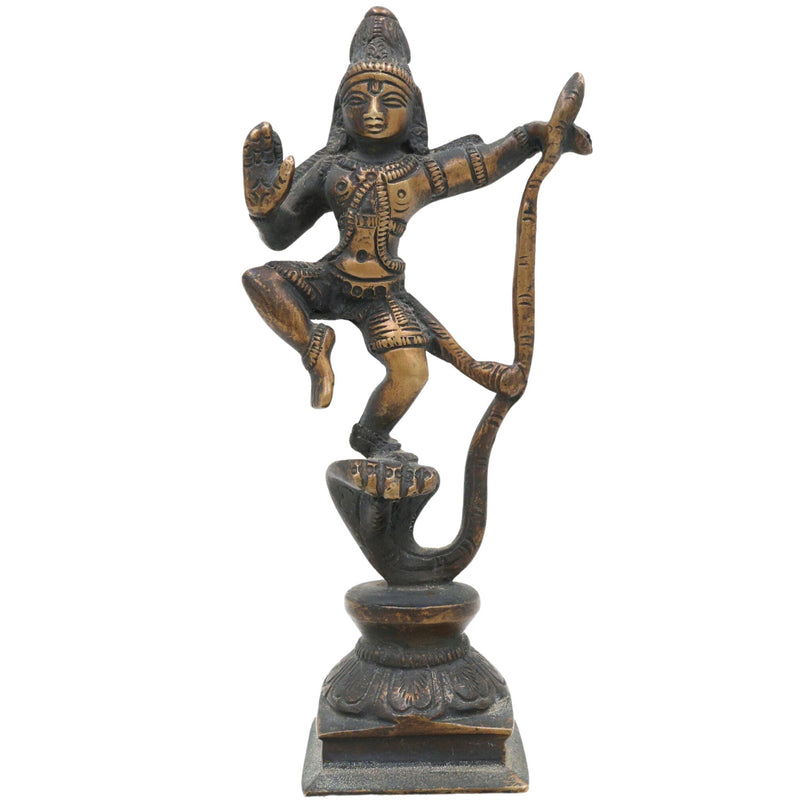 Lord Krishna Kaliya Mardan Idol, Brass Krishna Murti, Gopal Vigraha, Balakrishna Statue, Radha Krishna Pooja Murti for Home & Temple Decor,Brown, 6 Inch, 1 Piece