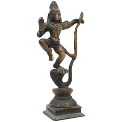 Lord Krishna Kaliya Mardan Idol, Brass Krishna Murti, Gopal Vigraha, Balakrishna Statue, Radha Krishna Pooja Murti for Home & Temple Decor,Brown, 6 Inch, 1 Piece