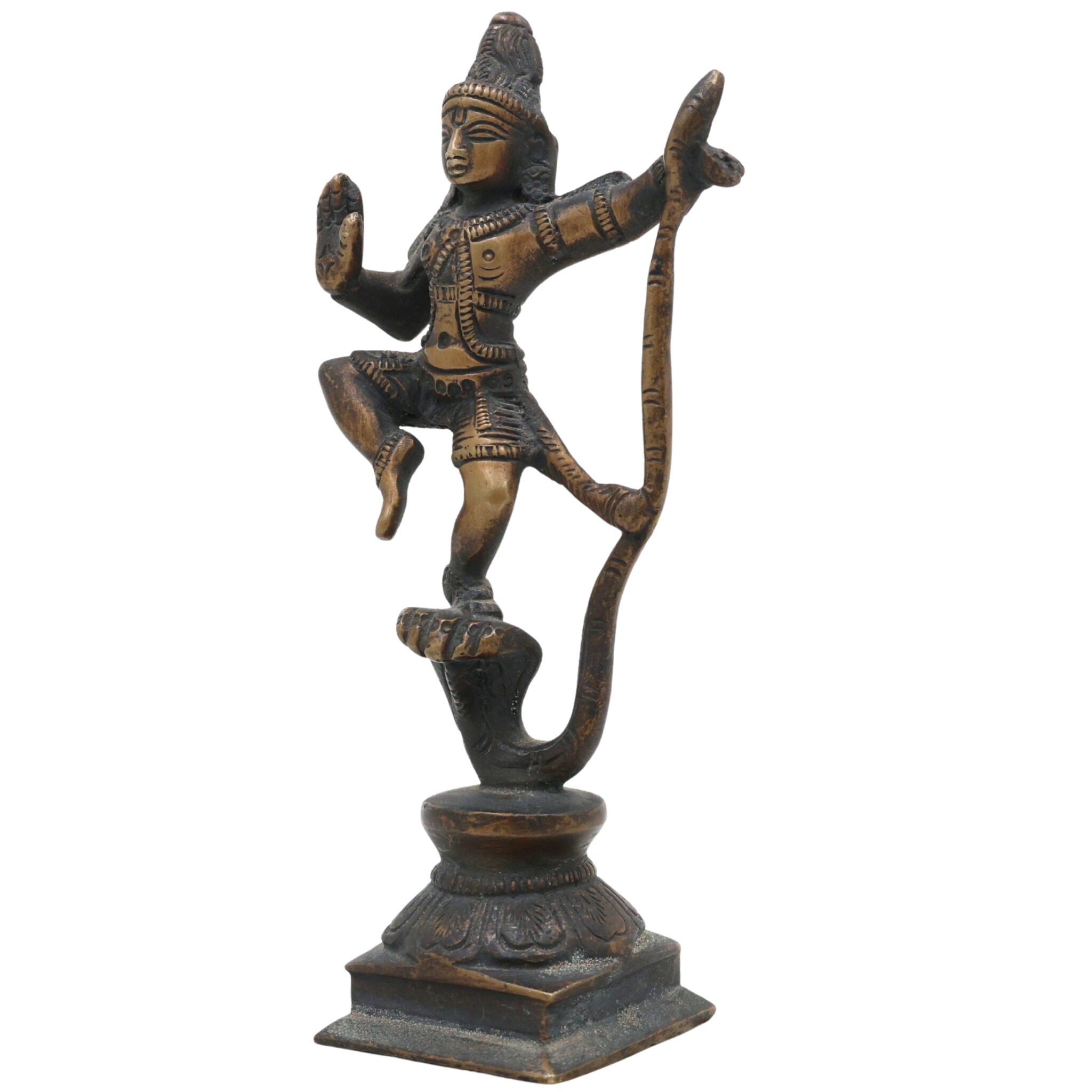 Lord Krishna Kaliya Mardan Idol, Brass Krishna Murti, Gopal Vigraha, Balakrishna Statue, Radha Krishna Pooja Murti for Home & Temple Decor,Brown, 6 Inch, 1 Piece