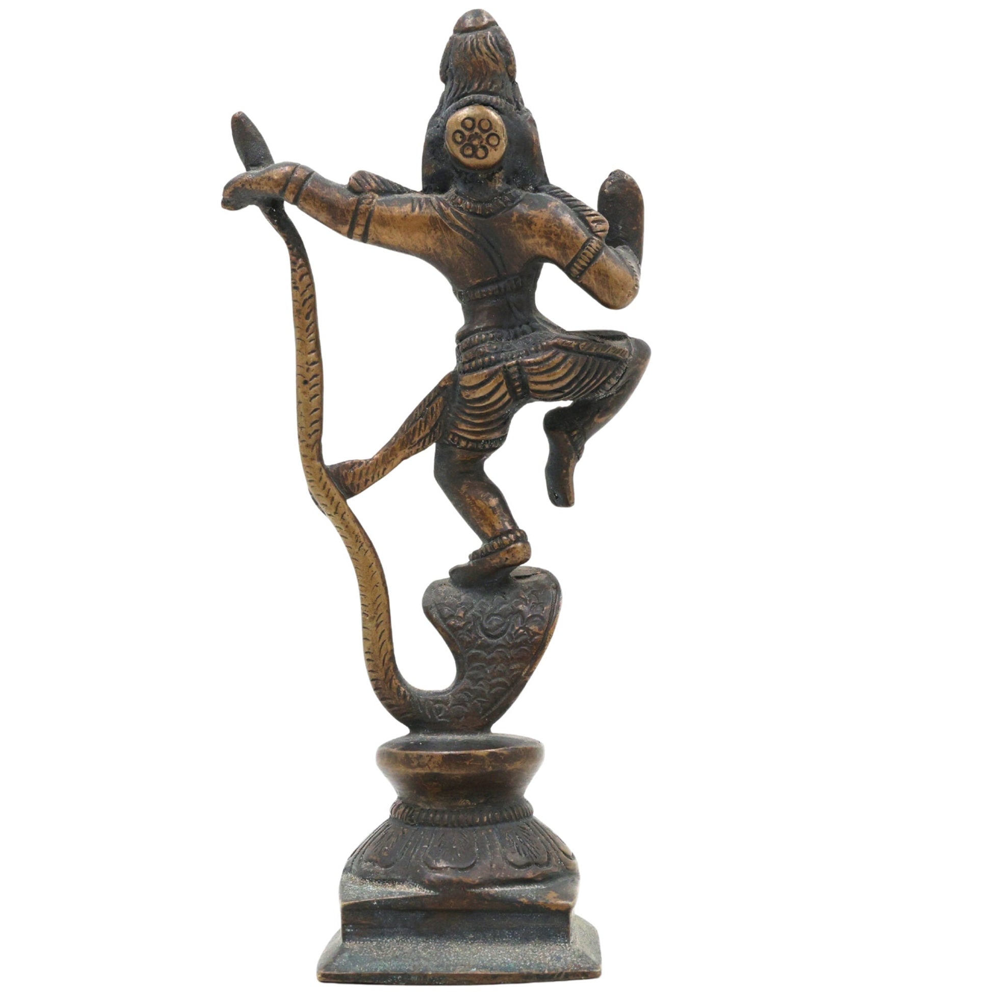 Lord Krishna Kaliya Mardan Idol, Brass Krishna Murti, Gopal Vigraha, Balakrishna Statue, Radha Krishna Pooja Murti for Home & Temple Decor,Brown, 6 Inch, 1 Piece