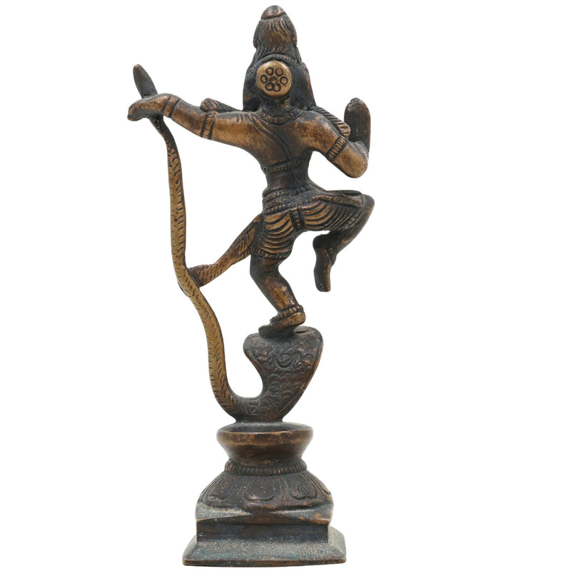 Lord Krishna Kaliya Mardan Idol, Brass Krishna Murti, Gopal Vigraha, Balakrishna Statue, Radha Krishna Pooja Murti for Home & Temple Decor,Brown, 6 Inch, 1 Piece