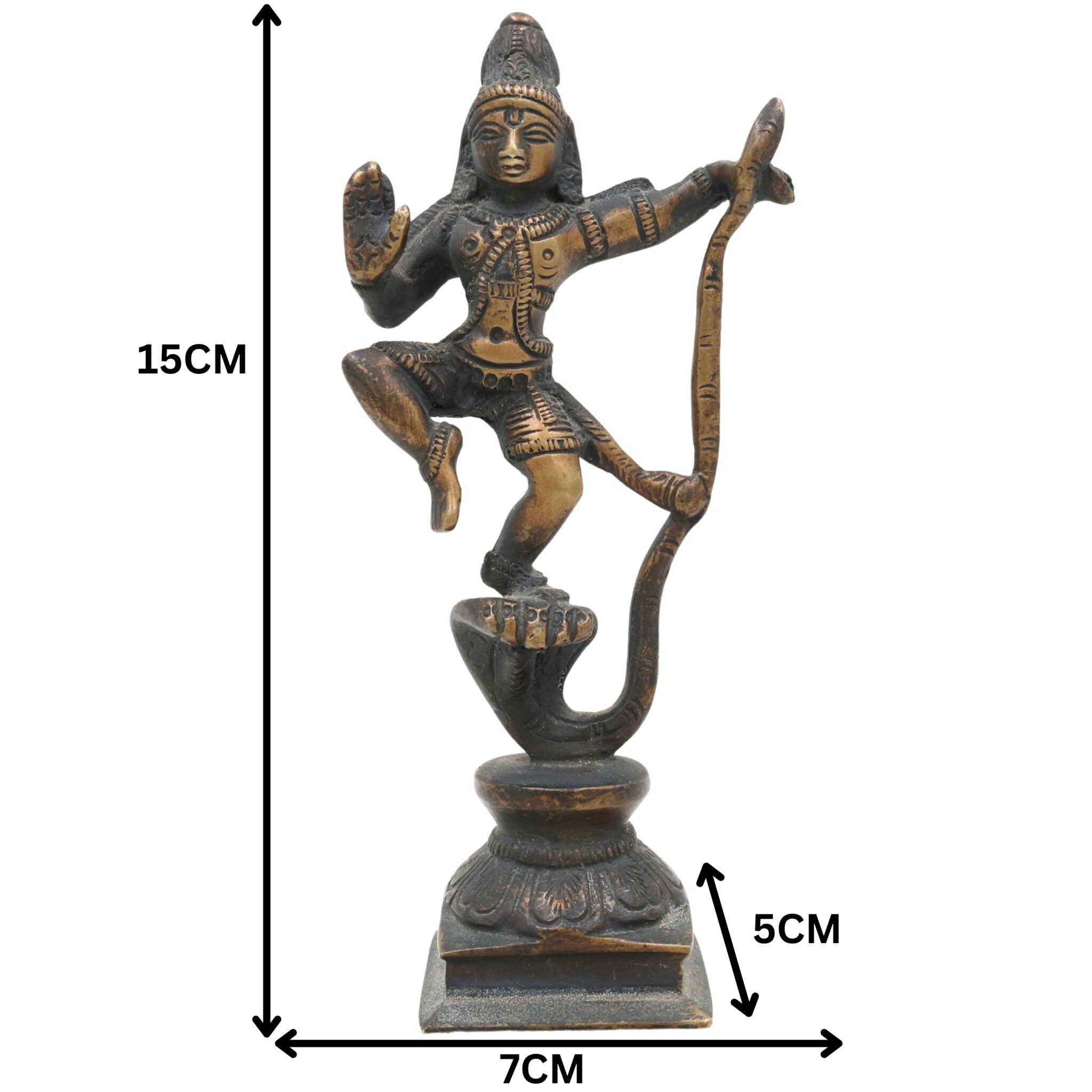 Lord Krishna Kaliya Mardan Idol, Brass Krishna Murti, Gopal Vigraha, Balakrishna Statue, Radha Krishna Pooja Murti for Home & Temple Decor,Brown, 6 Inch, 1 Piece