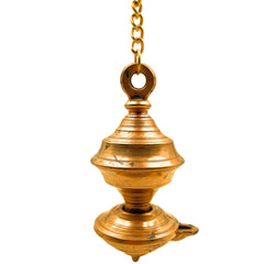 Brass Hanging Diya, Traditional Peetal Pittal Pitala Ceiling Lantern, Handcrafted Indian Temple Light,Gold, 8.5 Inch, 1 Piece