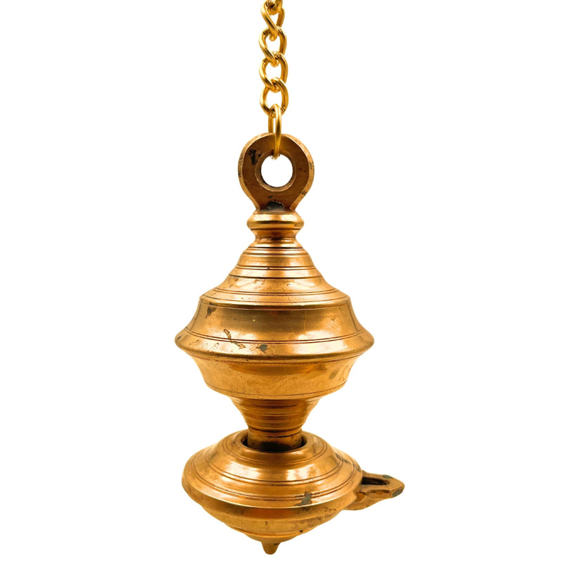 Brass Hanging Diya, Traditional Peetal Pittal Pitala Ceiling Lantern, Handcrafted Indian Temple Light,Gold, 8.5 Inch, 1 Piece