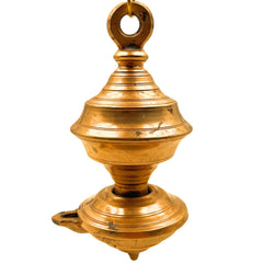 Brass Hanging Diya, Traditional Peetal Pittal Pitala Ceiling Lantern, Handcrafted Indian Temple Light,Gold, 8.5 Inch, 1 Piece