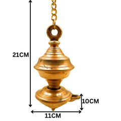Brass Hanging Diya, Traditional Peetal Pittal Pitala Ceiling Lantern, Handcrafted Indian Temple Light,Gold, 8.5 Inch, 1 Piece