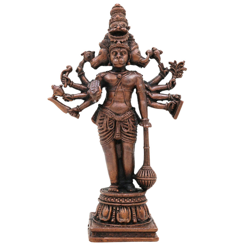 Copper Hanuman Idol | Tamra Bajrangbali Murti | Anjaneya Maruti Statue | Pavanputra Kesarinandan Ramdoot | Sankat Mochan Panchmukhi Hanuman Murti for Puja, Temple & Home Decor,Brown, 4.5 Inch, 1 Piece