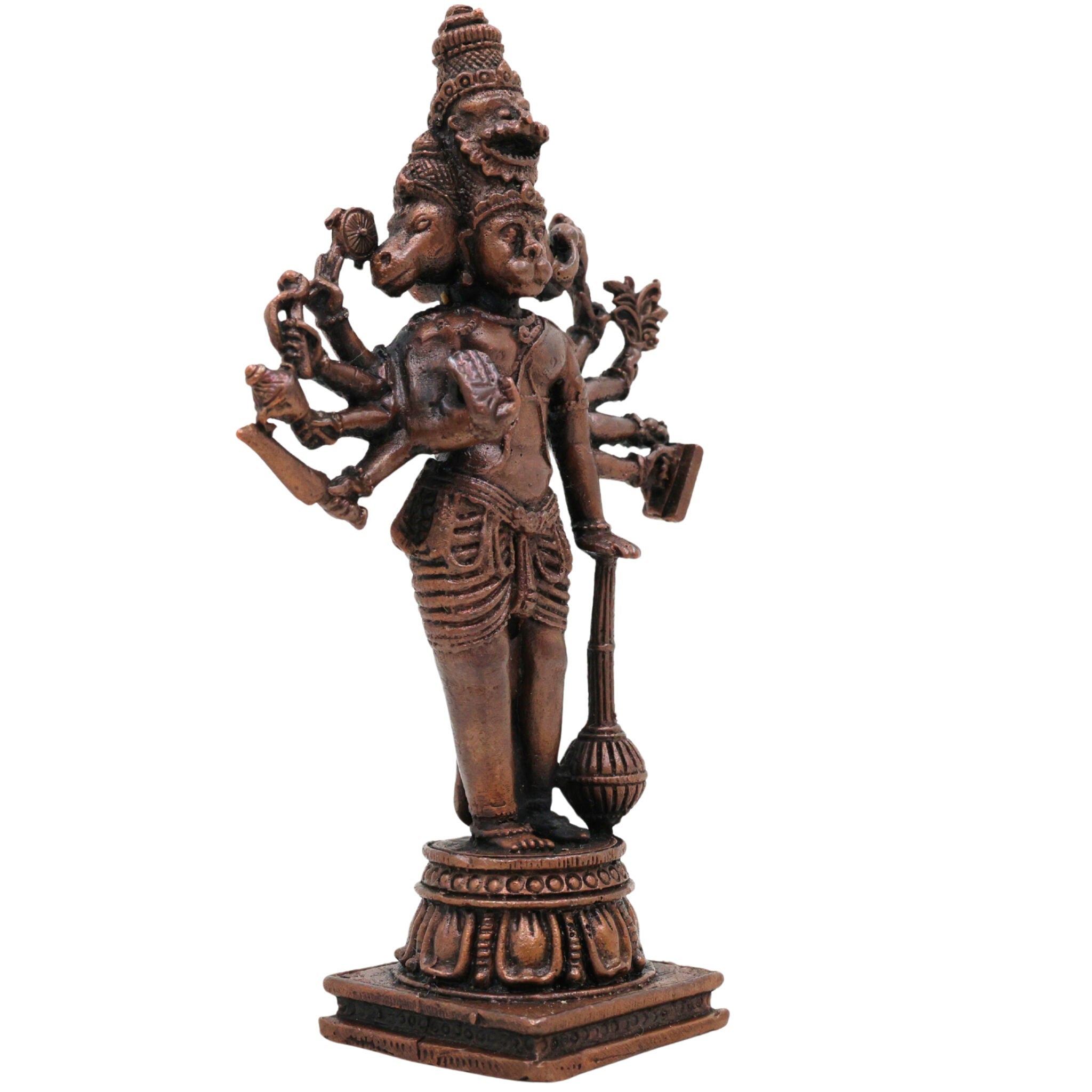 Copper Hanuman Idol | Tamra Bajrangbali Murti | Anjaneya Maruti Statue | Pavanputra Kesarinandan Ramdoot | Sankat Mochan Panchmukhi Hanuman Murti for Puja, Temple & Home Decor,Brown, 4.5 Inch, 1 Piece