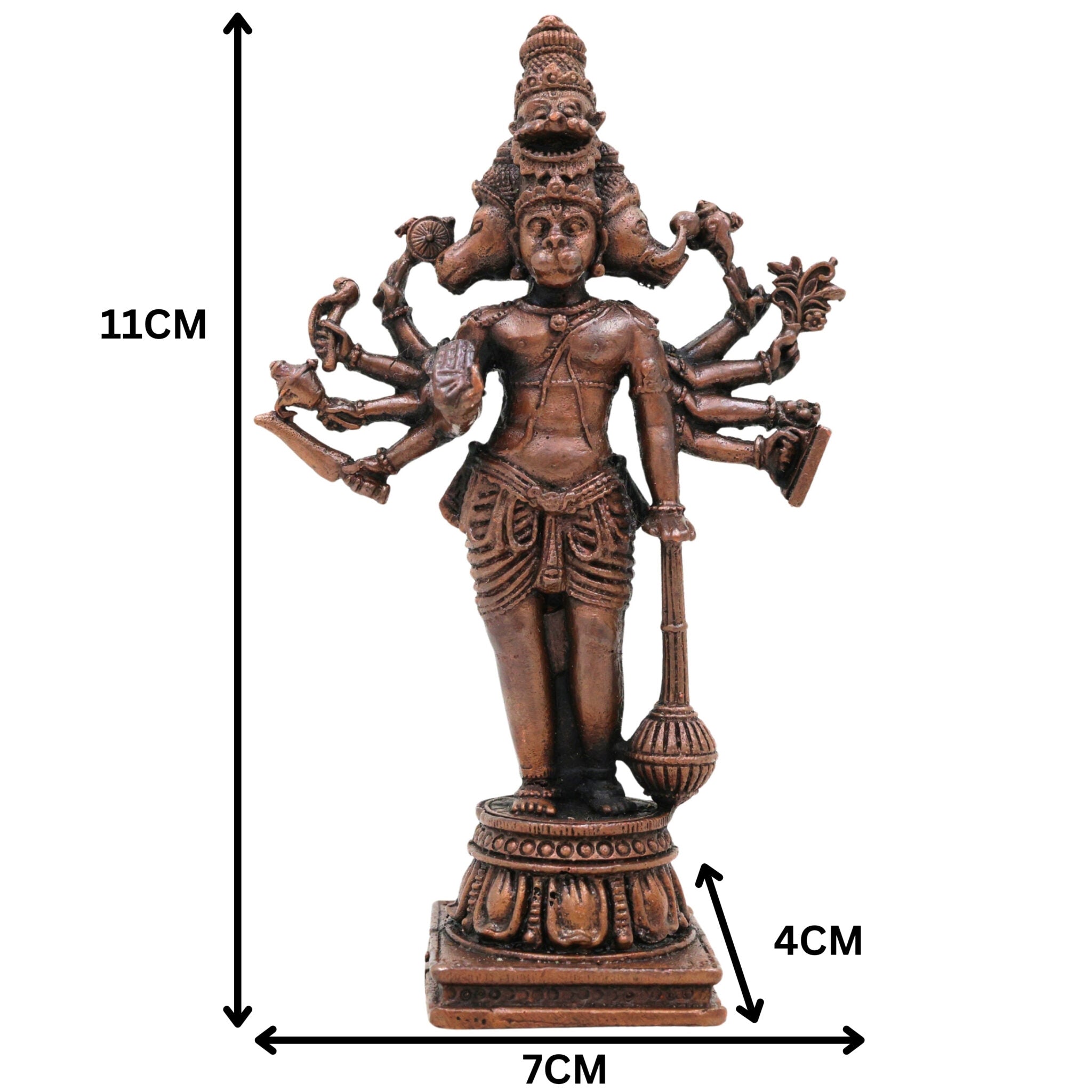 Copper Hanuman Idol | Tamra Bajrangbali Murti | Anjaneya Maruti Statue | Pavanputra Kesarinandan Ramdoot | Sankat Mochan Panchmukhi Hanuman Murti for Puja, Temple & Home Decor,Brown, 4.5 Inch, 1 Piece