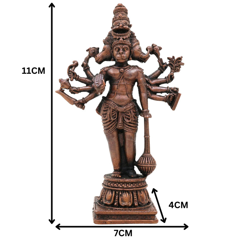 Copper Hanuman Idol | Tamra Bajrangbali Murti | Anjaneya Maruti Statue | Pavanputra Kesarinandan Ramdoot | Sankat Mochan Panchmukhi Hanuman Murti for Puja, Temple & Home Decor,Brown, 4.5 Inch, 1 Piece