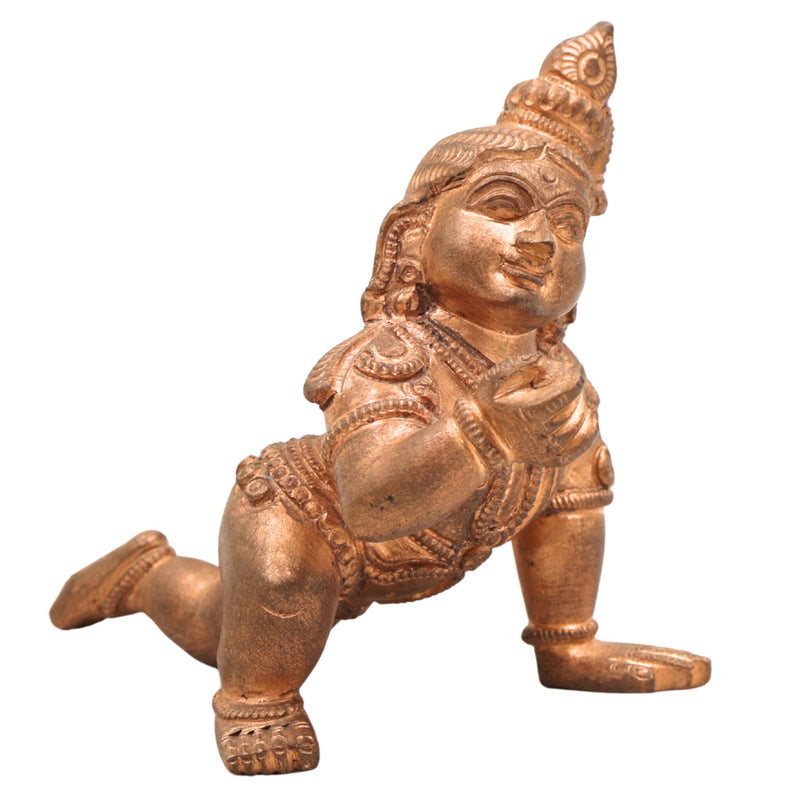 Handcrafted Bronze Laddu Gopal Idol | Panchaloha Bal Krishna Murti | Natkhat Kanha Ji Makhan Chor Sculpture | Ashtadhatu Nand Gopal Chola Art Statue,Gold, 3.5 Inch, 1 Piece