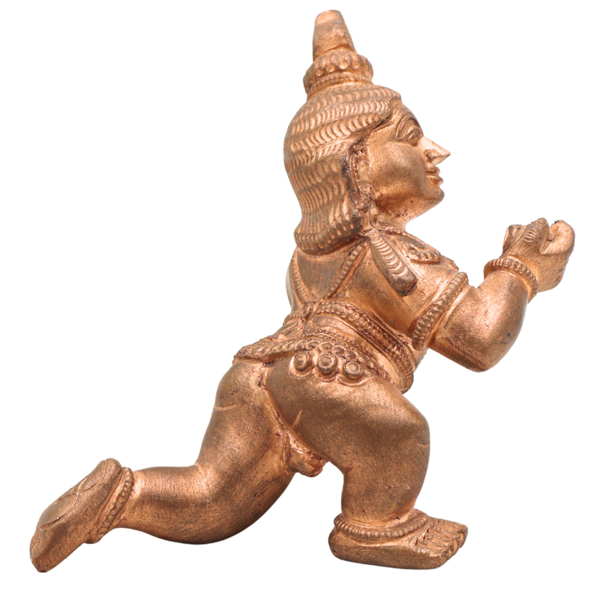 Handcrafted Bronze Laddu Gopal Idol | Panchaloha Bal Krishna Murti | Natkhat Kanha Ji Makhan Chor Sculpture | Ashtadhatu Nand Gopal Chola Art Statue,Gold, 3.5 Inch, 1 Piece