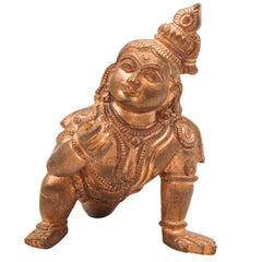 Handcrafted Bronze Laddu Gopal Idol | Panchaloha Bal Krishna Murti | Natkhat Kanha Ji Makhan Chor Sculpture | Ashtadhatu Nand Gopal Chola Art Statue,Gold, 3.5 Inch, 1 Piece