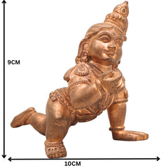 Handcrafted Bronze Laddu Gopal Idol | Panchaloha Bal Krishna Murti | Natkhat Kanha Ji Makhan Chor Sculpture | Ashtadhatu Nand Gopal Chola Art Statue,Gold, 3.5 Inch, 1 Piece