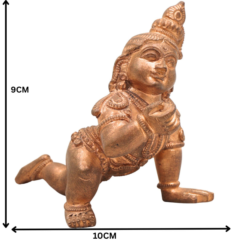 Handcrafted Bronze Laddu Gopal Idol | Panchaloha Bal Krishna Murti | Natkhat Kanha Ji Makhan Chor Sculpture | Ashtadhatu Nand Gopal Chola Art Statue,Gold, 3.5 Inch, 1 Piece