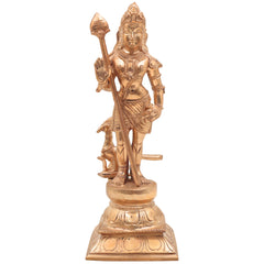 Handcrafted Bronze Murugan Idol | Panchaloha Subramanya, Skanda, Karthikeya, Arumugan, Vel Murugan Statue for Home Temple & Pooja,Gold, 10 Inch, 1 Piece