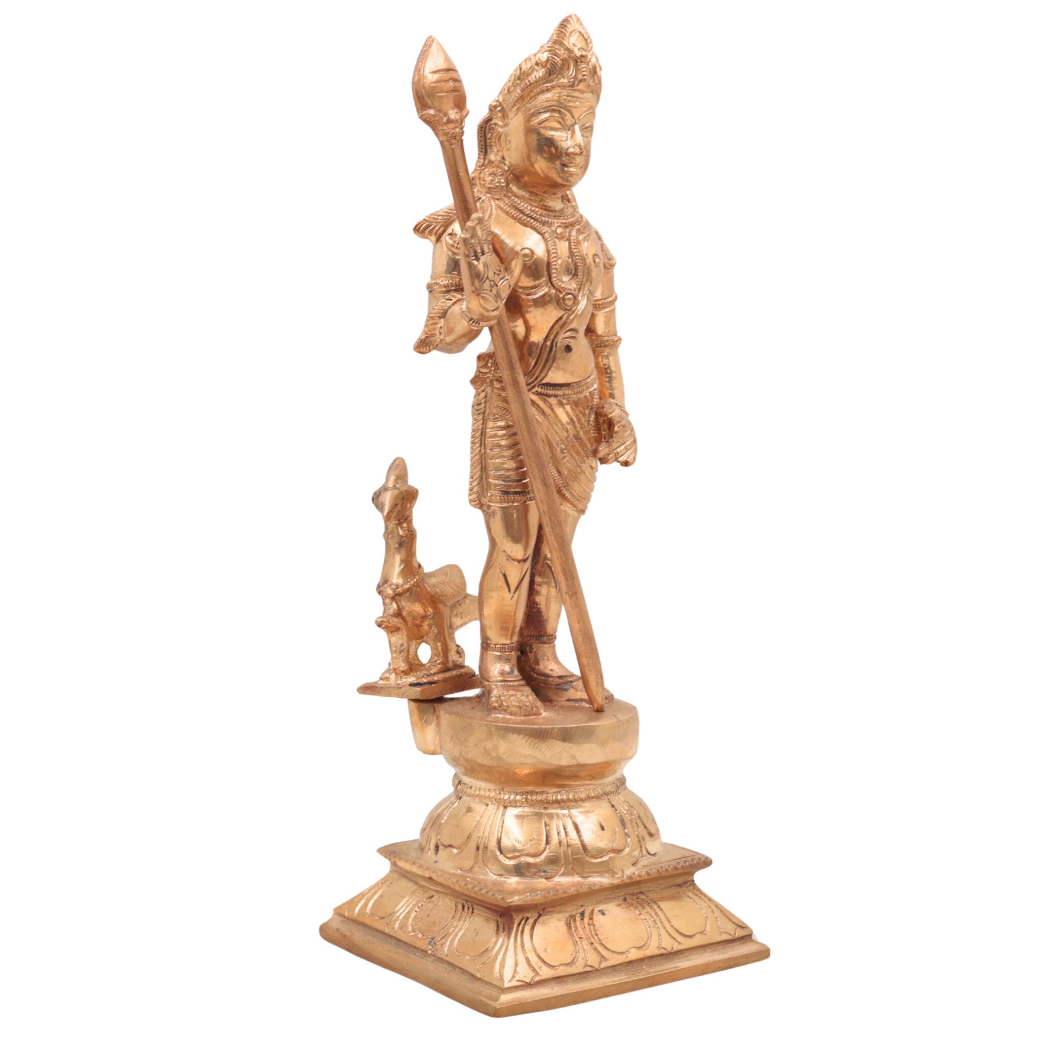 Handcrafted Bronze Murugan Idol | Panchaloha Subramanya, Skanda, Karthikeya, Arumugan, Vel Murugan Statue for Home Temple & Pooja,Gold, 10 Inch, 1 Piece