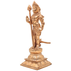 Handcrafted Bronze Murugan Idol | Panchaloha Subramanya, Skanda, Karthikeya, Arumugan, Vel Murugan Statue for Home Temple & Pooja,Gold, 10 Inch, 1 Piece