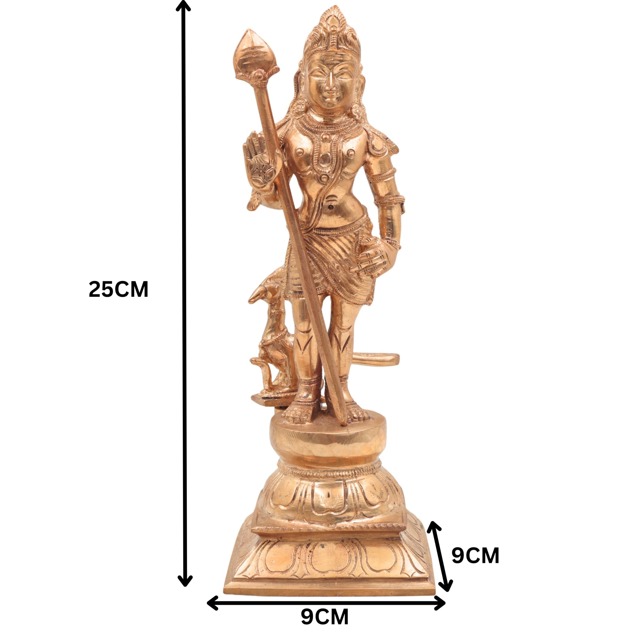 Handcrafted Bronze Murugan Idol | Panchaloha Subramanya, Skanda, Karthikeya, Arumugan, Vel Murugan Statue for Home Temple & Pooja,Gold, 10 Inch, 1 Piece