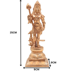 Handcrafted Bronze Murugan Idol | Panchaloha Subramanya, Skanda, Karthikeya, Arumugan, Vel Murugan Statue for Home Temple & Pooja,Gold, 10 Inch, 1 Piece