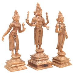 Handcrafted Panchaloha Murugan with Valli and Devasena Idol – Bronze Subramanya Skanda Kumara Swamy Statue in Chola Art Style,Gold, 9 Inch, 1 Piece