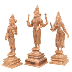 Handcrafted Panchaloha Murugan with Valli and Devasena Idol – Bronze Subramanya Skanda Kumara Swamy Statue in Chola Art Style,Gold, 9 Inch, 1 Piece