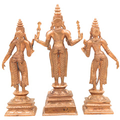 Handcrafted Panchaloha Murugan with Valli and Devasena Idol – Bronze Subramanya Skanda Kumara Swamy Statue in Chola Art Style,Gold, 9 Inch, 1 Piece