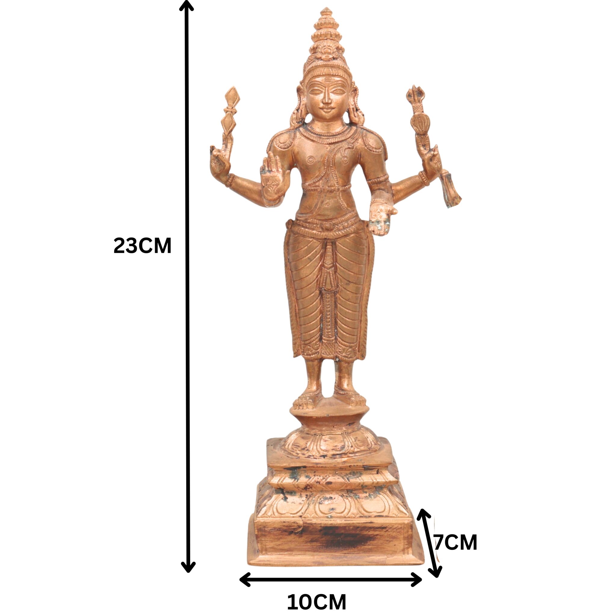Handcrafted Panchaloha Murugan with Valli and Devasena Idol – Bronze Subramanya Skanda Kumara Swamy Statue in Chola Art Style,Gold, 9 Inch, 1 Piece