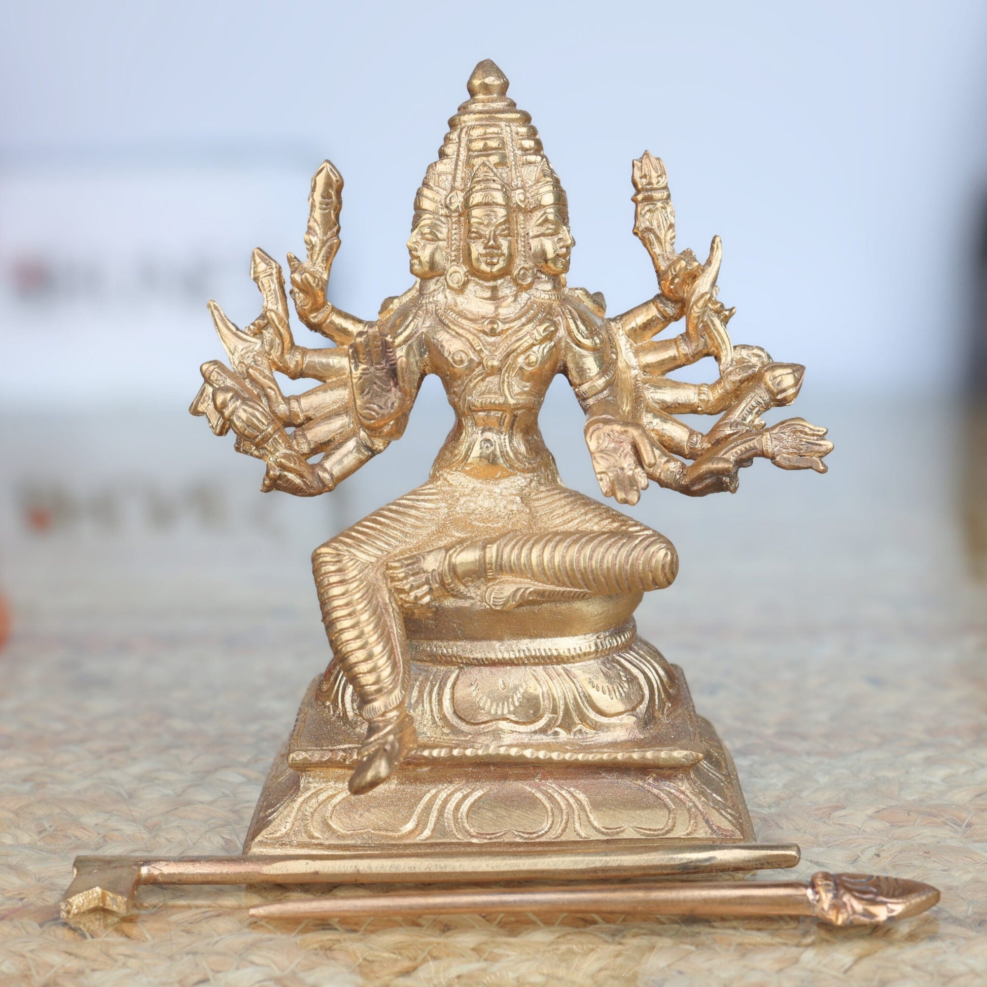 Handcrafted Bronze Murugan Idol | Panchaloha Subramanya Skanda Velan Sculpture for Home Temple & Pooja,Gold, 5.5 Inch, 1 Piece