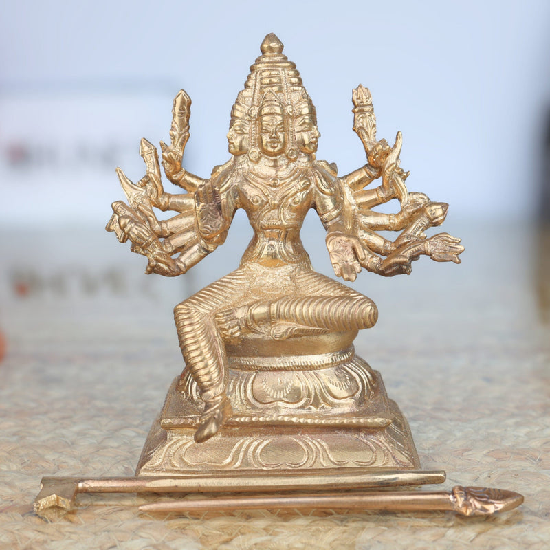 Handcrafted Bronze Murugan Idol | Panchaloha Subramanya Skanda Velan Sculpture for Home Temple & Pooja,Gold, 5.5 Inch, 1 Piece