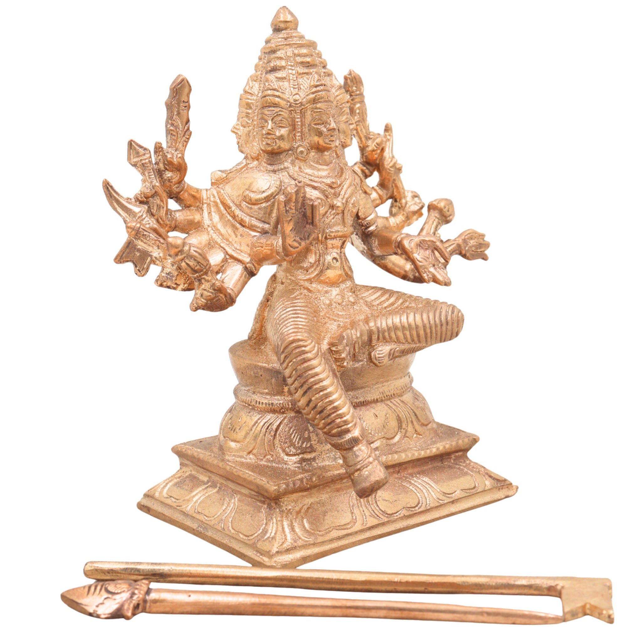 Handcrafted Bronze Murugan Idol | Panchaloha Subramanya Skanda Velan Sculpture for Home Temple & Pooja,Gold, 5.5 Inch, 1 Piece