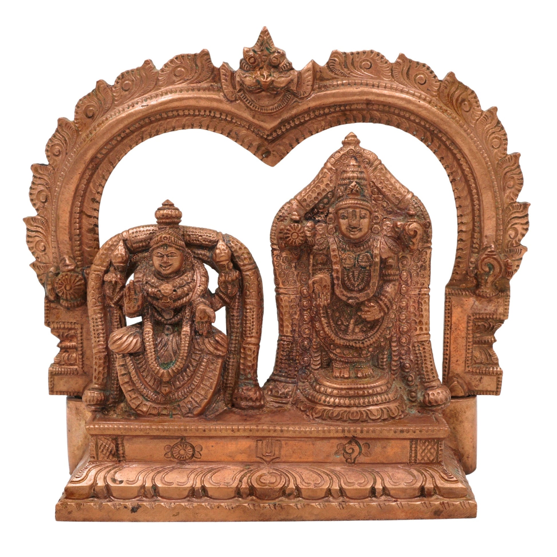 Bronze Sri Venkateswara Balaji with Padmavathi Idol panchaloha Murti with Prabhavali & Peetam, Traditional South Indian Venkateshwara and Goddess Padmavati Sculpture,Gold, 6.5 Inch, 1 Piece