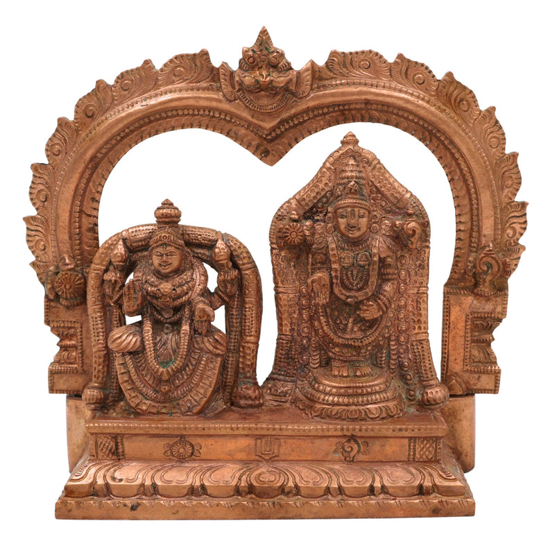 Bronze Sri Venkateswara Balaji with Padmavathi Idol panchaloha Murti with Prabhavali & Peetam, Traditional South Indian Venkateshwara and Goddess Padmavati Sculpture,Gold, 6.5 Inch, 1 Piece