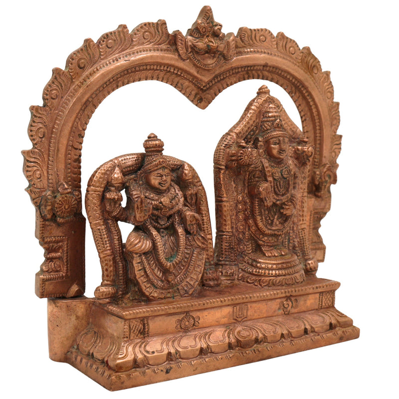 Bronze Sri Venkateswara Balaji with Padmavathi Idol panchaloha Murti with Prabhavali & Peetam, Traditional South Indian Venkateshwara and Goddess Padmavati Sculpture,Gold, 6.5 Inch, 1 Piece