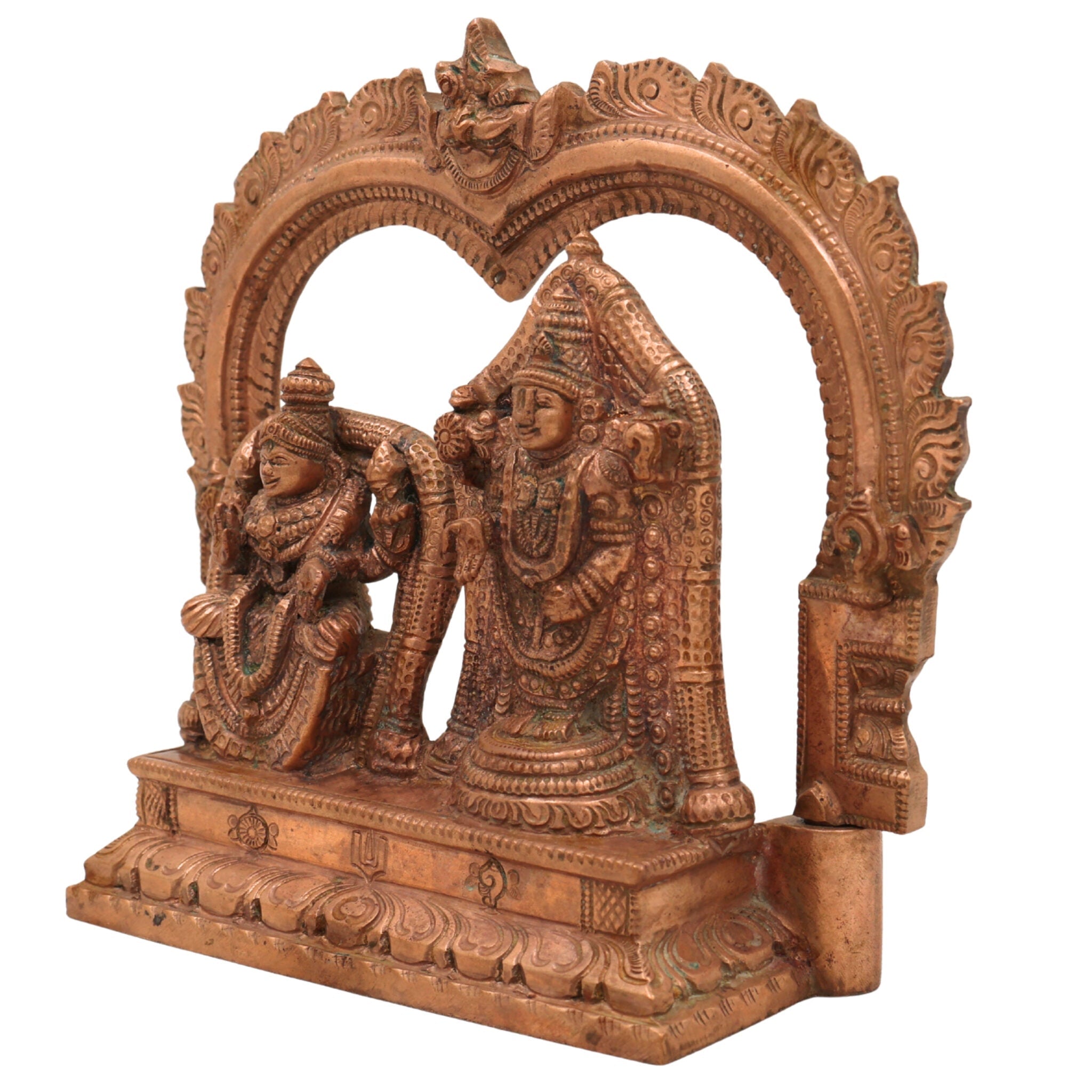 Bronze Sri Venkateswara Balaji with Padmavathi Idol panchaloha Murti with Prabhavali & Peetam, Traditional South Indian Venkateshwara and Goddess Padmavati Sculpture,Gold, 6.5 Inch, 1 Piece