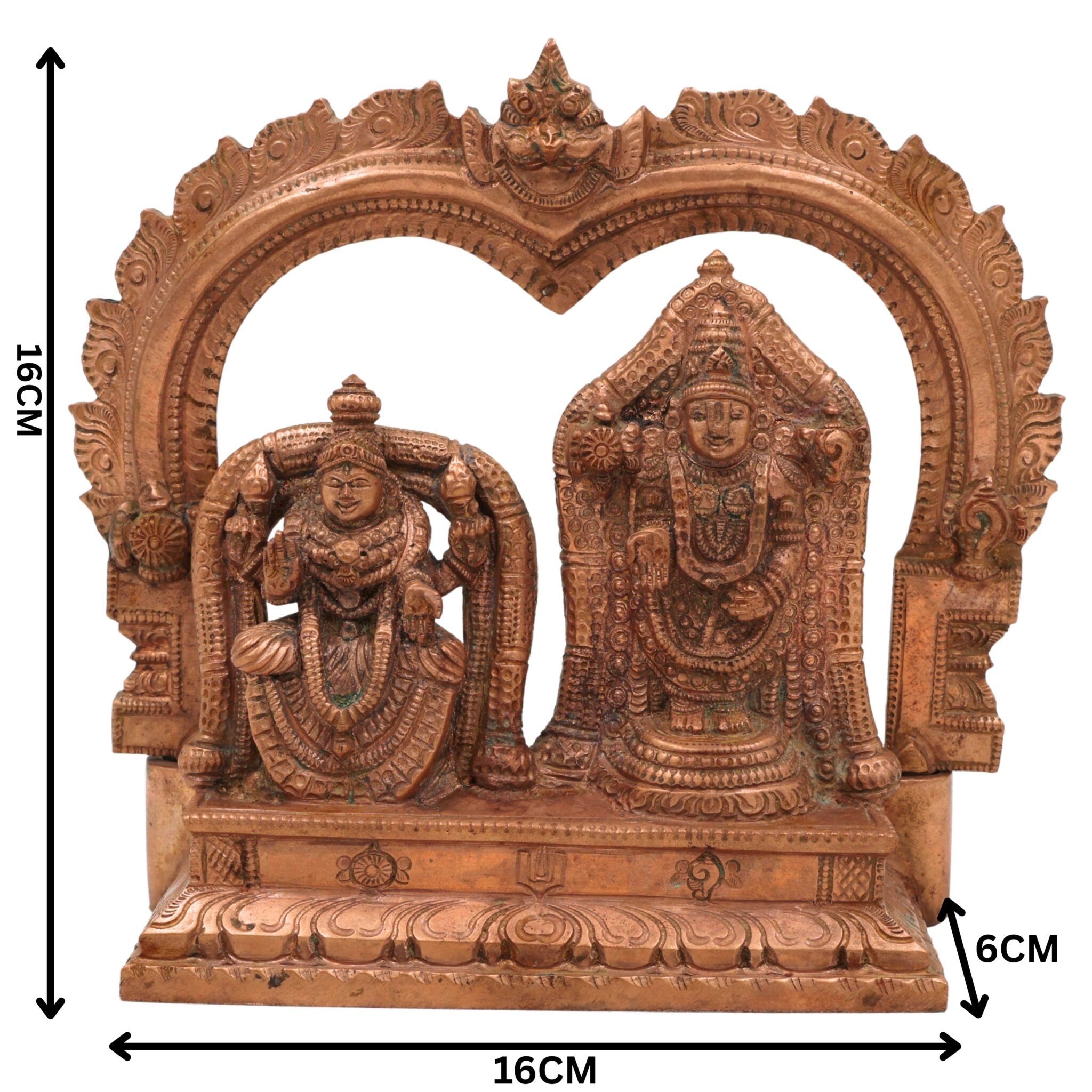 Bronze Sri Venkateswara Balaji with Padmavathi Idol panchaloha Murti with Prabhavali & Peetam, Traditional South Indian Venkateshwara and Goddess Padmavati Sculpture,Gold, 6.5 Inch, 1 Piece