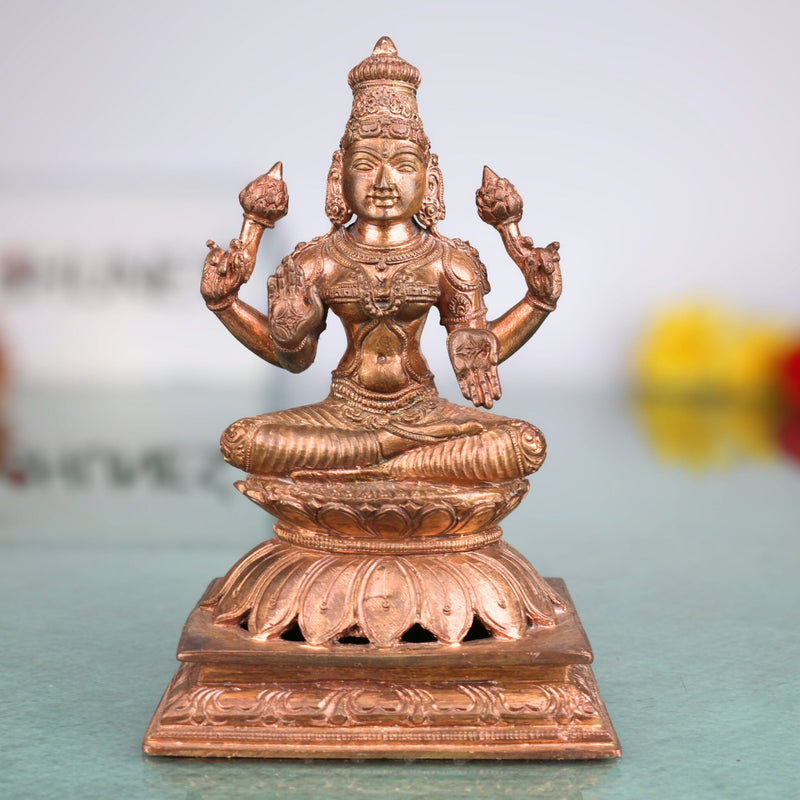 Handcrafted Bronze Mahalakshmi Idol | Panchaloha Lakshmi Murti | Kamala Devi | Lakshmi | South Indian Chola Art Sculpture for Pooja & Home Decor,Gold, 5 Inch, 1 Piece