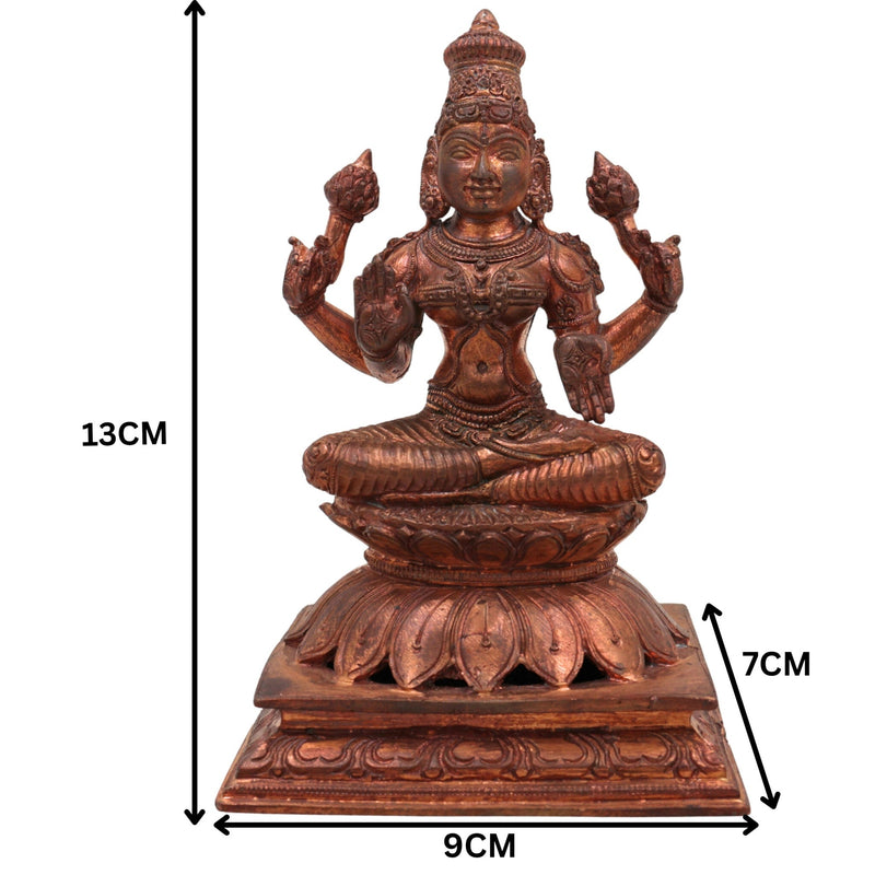 Handcrafted Bronze Mahalakshmi Idol | Panchaloha Lakshmi Murti | Kamala Devi | Lakshmi | South Indian Chola Art Sculpture for Pooja & Home Decor,Gold, 5 Inch, 1 Piece