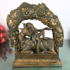 Bronze Krishna Sitting on Cow Idol, Handmade Gopal Ji Statue for Pooja, Temple, Office, Home Decor, Panchaloha Sculpture, Gift Item, Brown, 13 Inch, 1 Piece