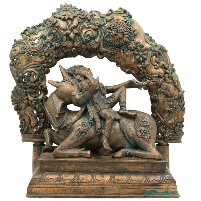 Bronze Krishna Sitting on Cow Idol, Handmade Gopal Ji Statue for Pooja, Temple, Office, Home Decor, Panchaloha Sculpture, Gift Item, Brown, 13 Inch, 1 Piece