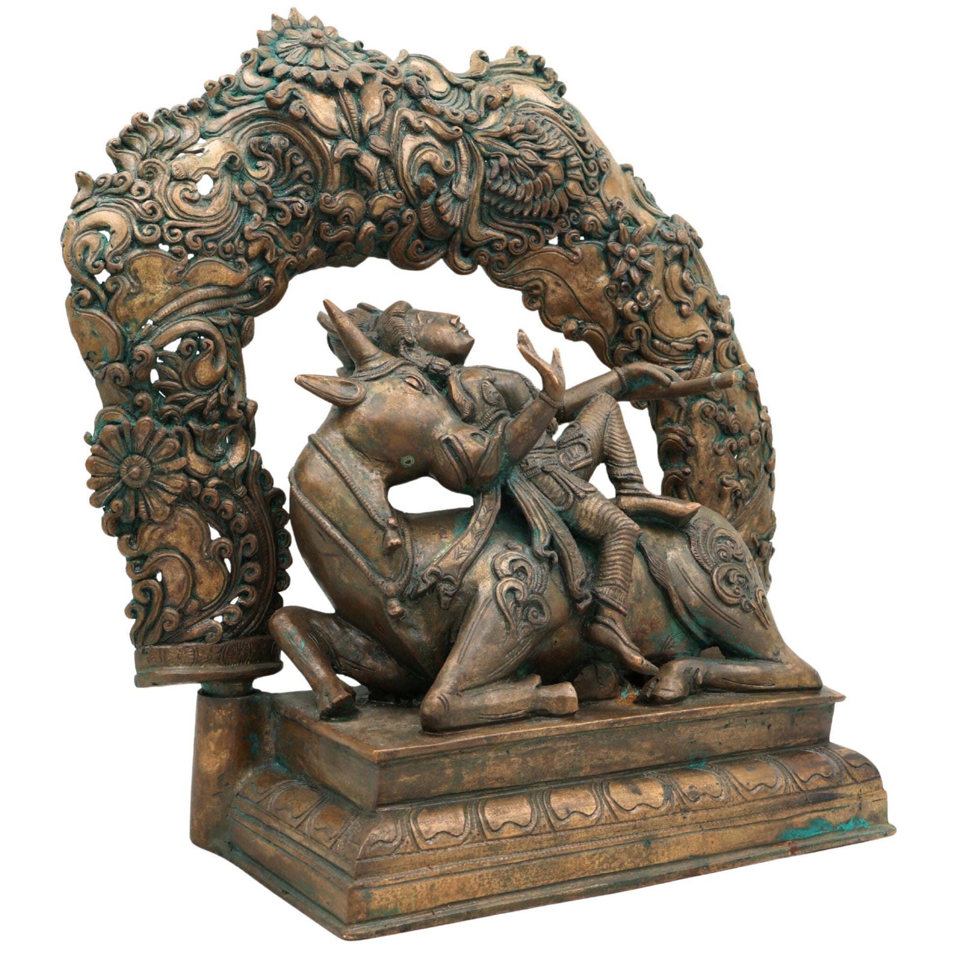 Bronze Krishna Sitting on Cow Idol, Handmade Gopal Ji Statue for Pooja, Temple, Office, Home Decor, Panchaloha Sculpture, Gift Item, Brown, 13 Inch, 1 Piece