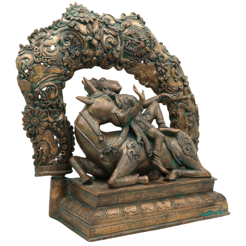 Bronze Krishna Sitting on Cow Idol, Handmade Gopal Ji Statue for Pooja, Temple, Office, Home Decor, Panchaloha Sculpture, Gift Item, Brown, 13 Inch, 1 Piece