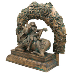 Bronze Krishna Sitting on Cow Idol, Handmade Gopal Ji Statue for Pooja, Temple, Office, Home Decor, Panchaloha Sculpture, Gift Item, Brown, 13 Inch, 1 Piece