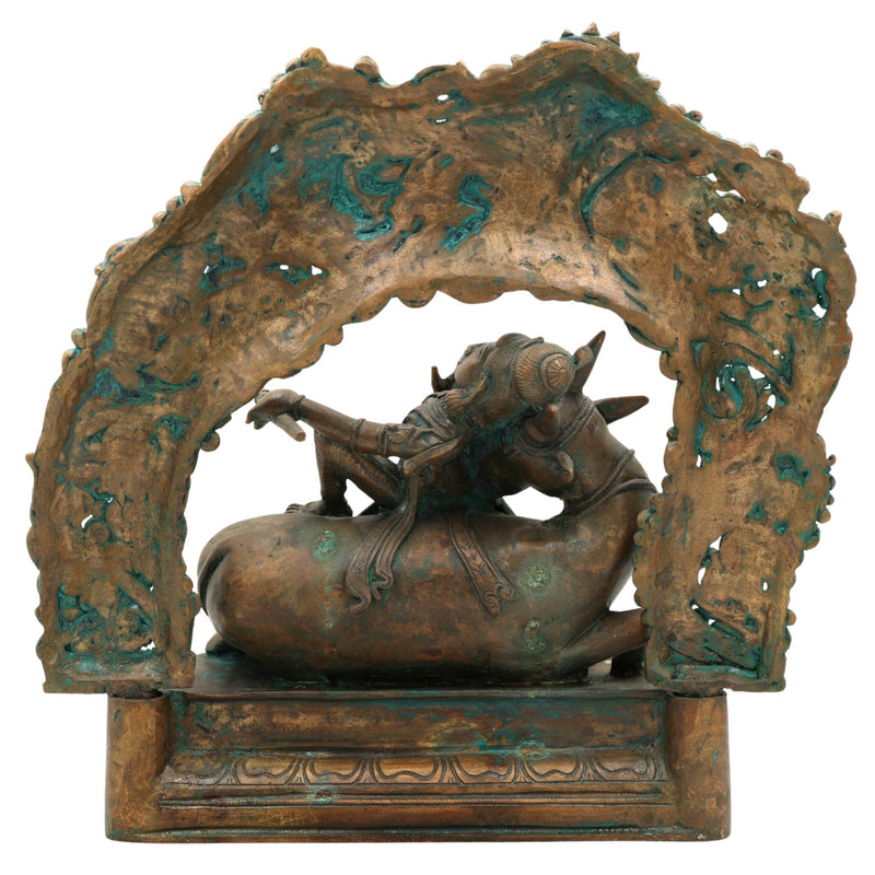 Bronze Krishna Sitting on Cow Idol, Handmade Gopal Ji Statue for Pooja, Temple, Office, Home Decor, Panchaloha Sculpture, Gift Item, Brown, 13 Inch, 1 Piece