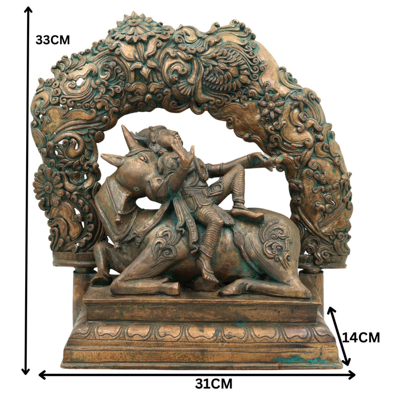 Bronze Krishna Sitting on Cow Idol, Handmade Gopal Ji Statue for Pooja, Temple, Office, Home Decor, Panchaloha Sculpture, Gift Item, Brown, 13 Inch, 1 Piece