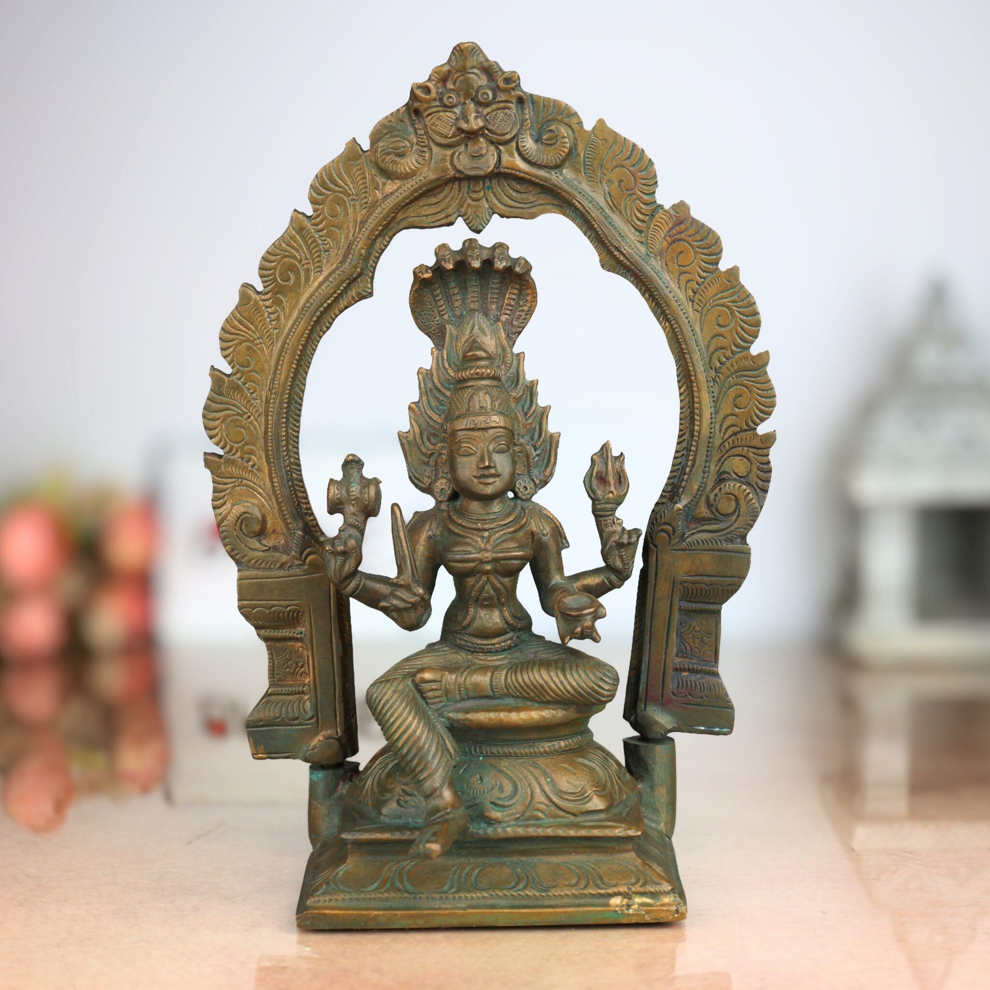 Handcrafted Bronze Mariyamman Idol | Panchaloha Goddess Statue | South Indian Village Goddess Murti | Traditional Chola Art Mariamma Sculpture,Brown, 9 Inch, 1 Piece