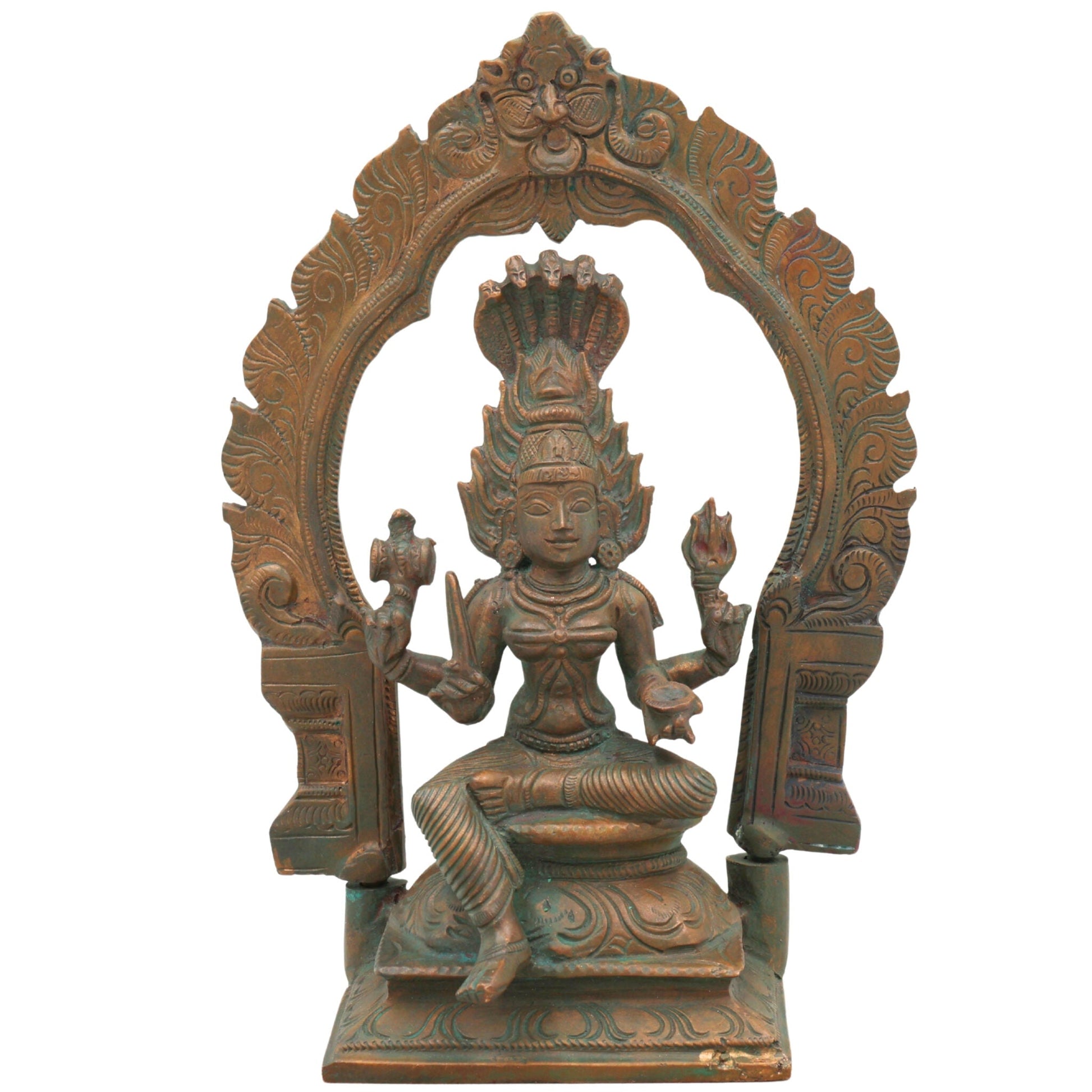 Handcrafted Bronze Mariyamman Idol | Panchaloha Goddess Statue | South Indian Village Goddess Murti | Traditional Chola Art Mariamma Sculpture,Brown, 9 Inch, 1 Piece